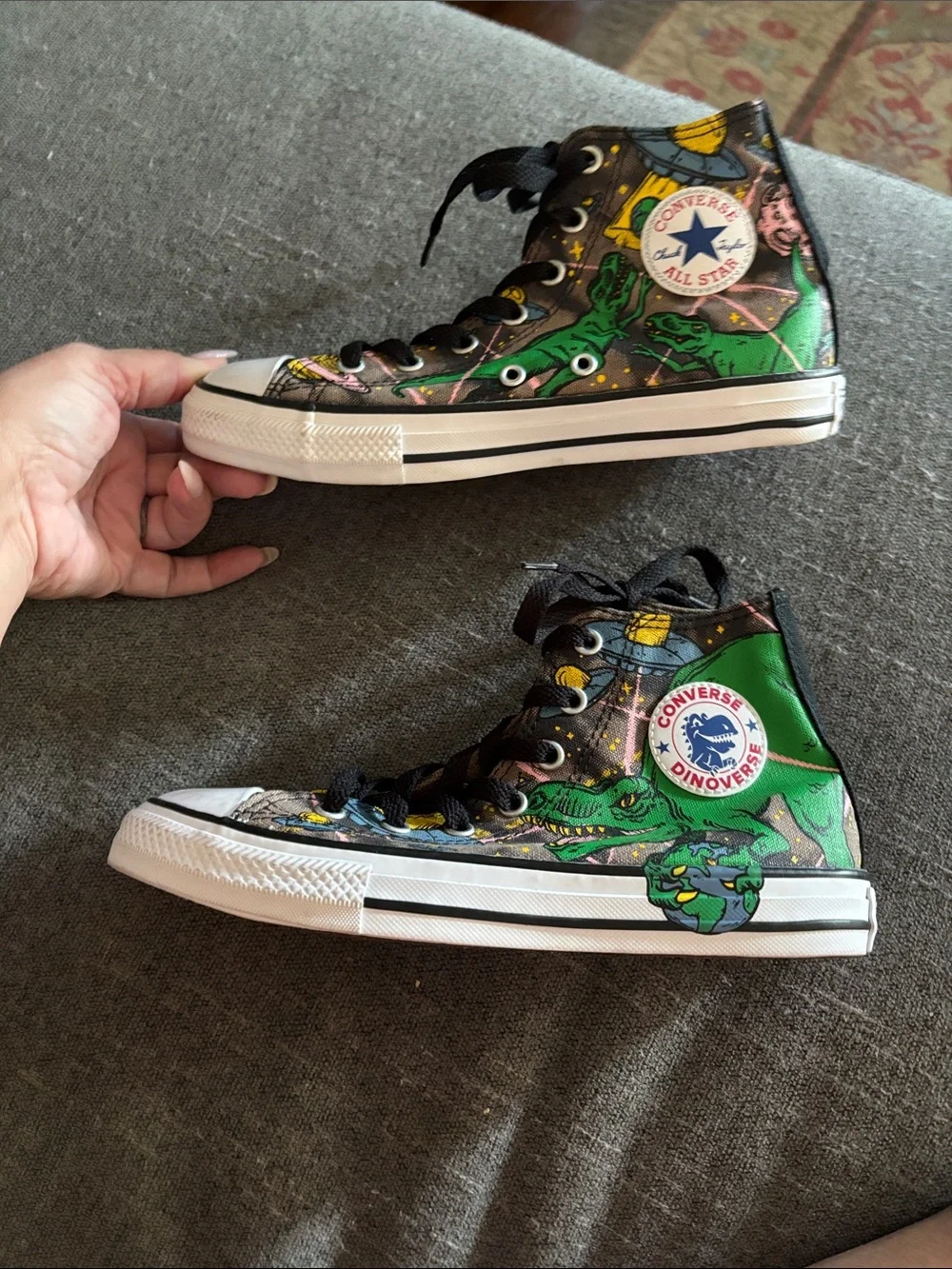 Converse High Top Sneakers with dinosaur graphics